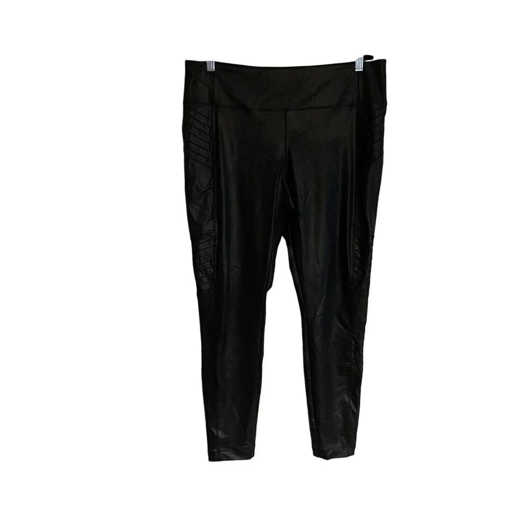 Athleta Women XL Black Athleisure High Rise Ankle Zip Delancey Gleam Moto Tight
